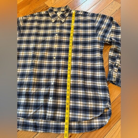 VTG J Crew Shirt Oarsman Long Sleeve Flannel Cotton Blue White Plaid Mens Sz XLT - Picture 9 of 13